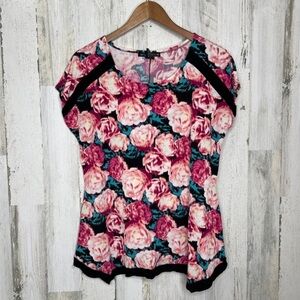 Suzie In The City Women's Floral Rose Top Black Pink Size Large